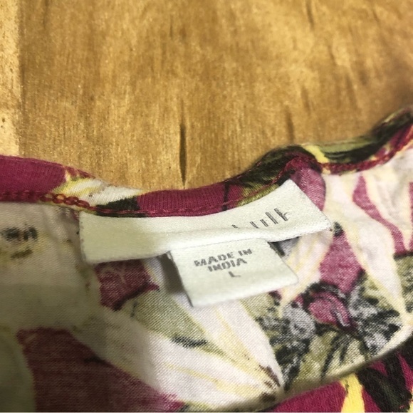 J Jill Floral Cotton Spandex Sleeveless Tank Ruched Side Tie Wrap Size Large - Picture 7 of 9